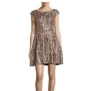 Belle Badgley Mischka Gold Sequin Fit and Flare Dress in Size 4